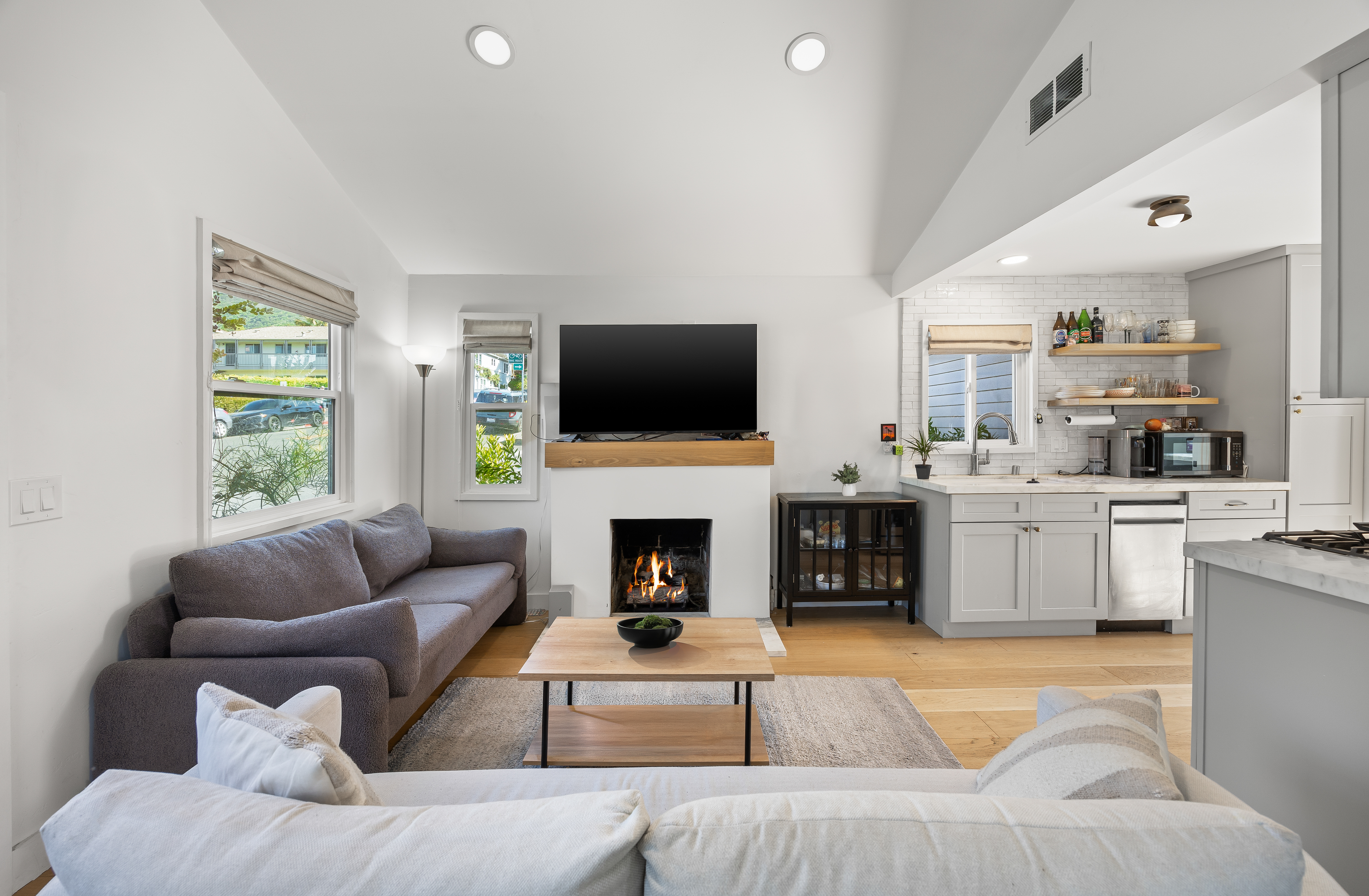 Living room with fireplace